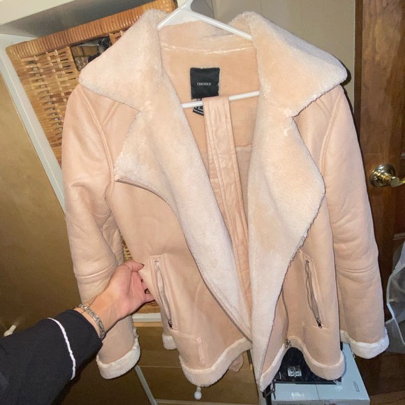 Forever 21 Jackets & Blazers - Baby pink fur winter coat with belt suede comfy